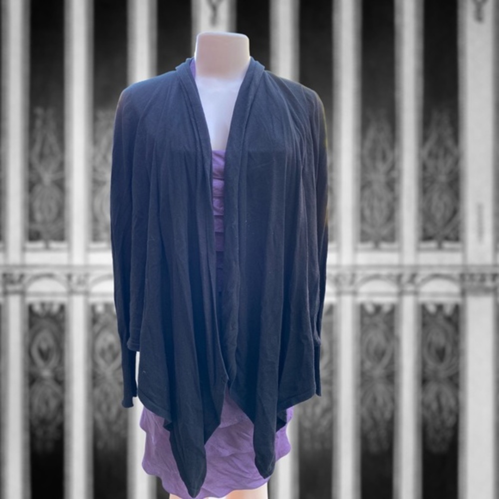 INC International Concepts Tie Front Cardigan Black Ribbed Back L